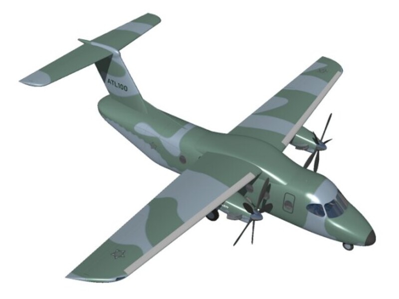 Recreaci�n digital del Bimotor ATL-100 con decoraci�n de camuflaje. Foto: Desaer 