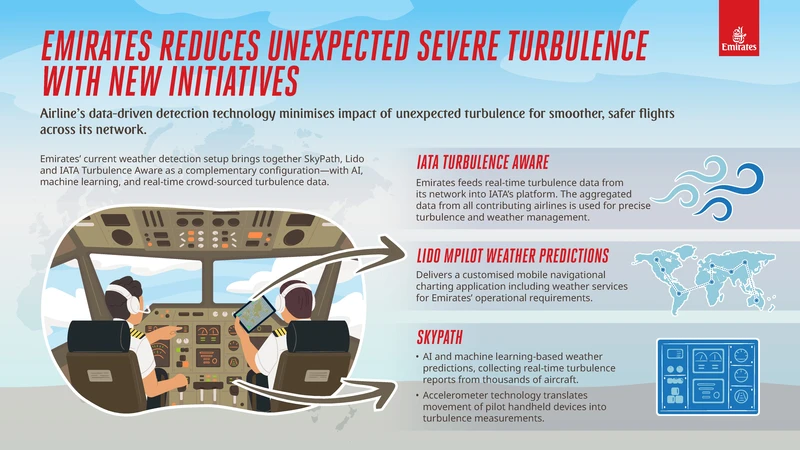 Infografía sobre la reducción de turbulencias severas inesperadas de Emirates.