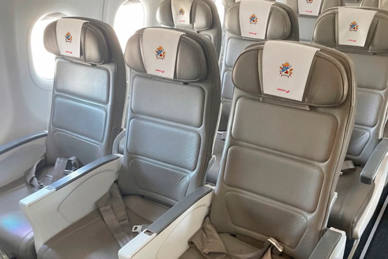 Cabezales de asientos con el escudo papal. Foto: Iberia