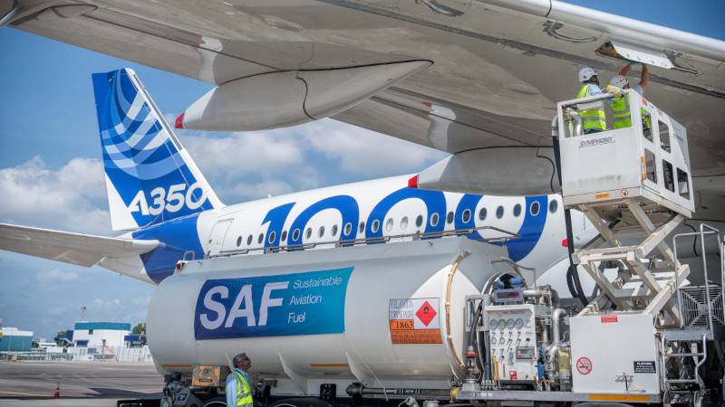A350-1000 reabastecido con combustible de aviacin sostenible (SAF). Foto: Airbus SAS 2024