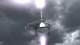 Recreacin digital del dron de NTT en el momento del impacto de un rayo. Foto: Youtube de NTT