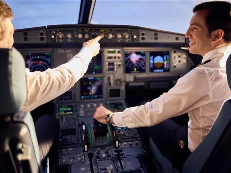  Pilotos en el cockpit un A321 XLR.