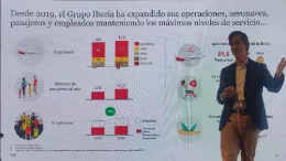 El director de Estrategia, Transformacin y Sostenibilidad de Iberia, Diego Fernndez durante la presentacin del estudio del impacto econmico del Grupo Iberia en Espaa. Foto: Diego Gmez.