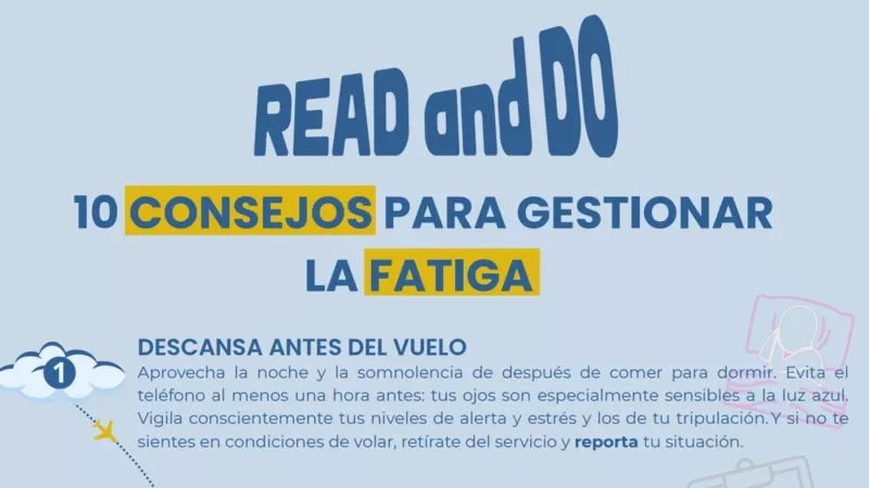 Parte de la infografa con un declogo de consejos para prevenir la fatiga antes del vuelo y reducirla en cabina elaborada por el SEPLA.