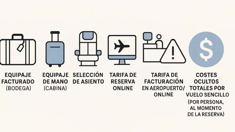 Conceptos de las tarifas ocultas de aerolneas europeas. 