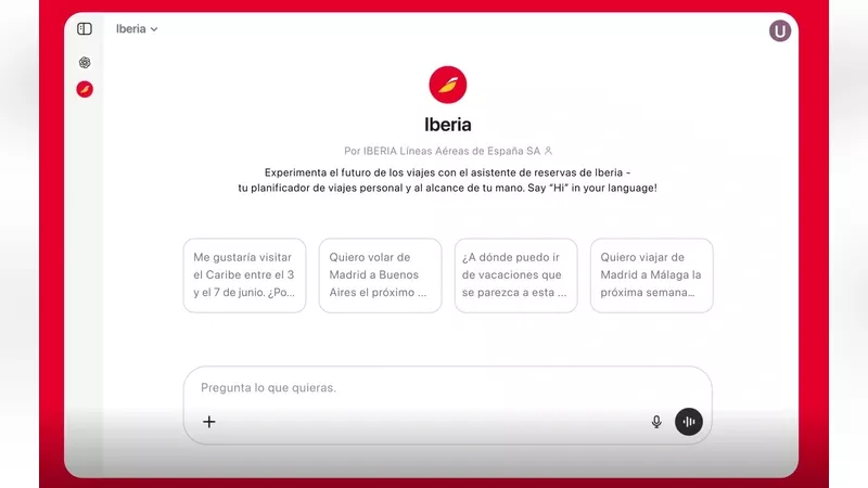 Captura de imagen de Iberia GPT, su nuevo asistente conversacional.