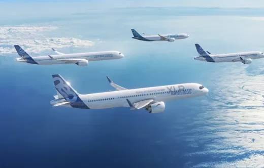 Familia de aviones de Aribus en vuelo. Foto: Airbus.