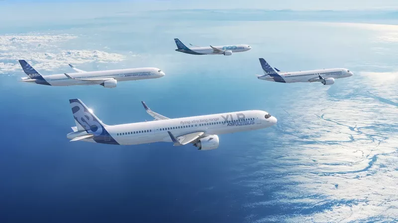 Familia de aviones de Aribus en vuelo. Foto: Airbus.