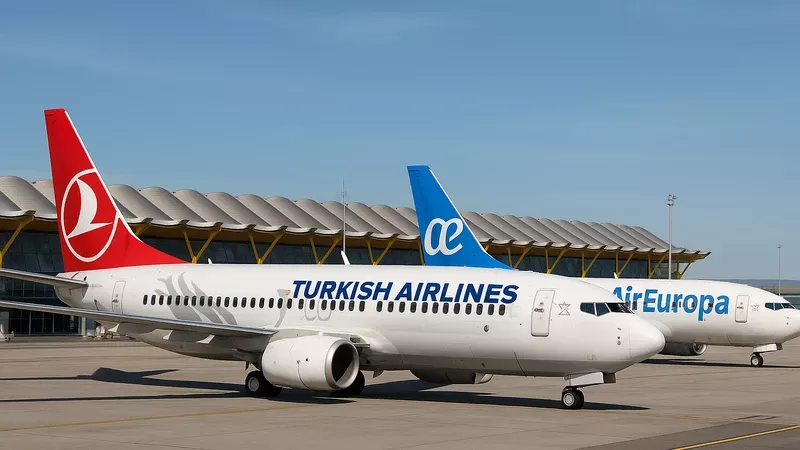 Recreacin de aviones de Turkish Airlines y Air Europa en el aeropuerto de Madrid-Barajas.