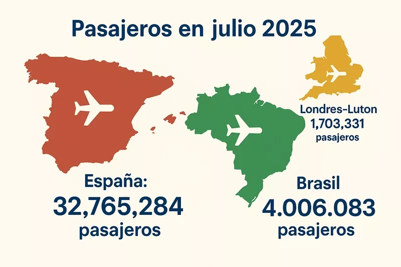 Datos de trfico de pasajeros en los aeropuertos de Aena por pases. Fuente: Aena