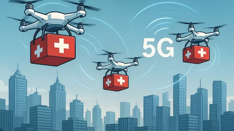 Ilustracin de drones transportando una carga mdica.