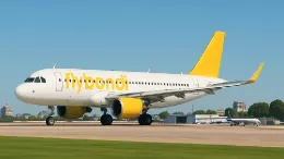 Avin de Flybondi en pista generado con IA. 