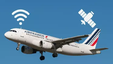 Air France con smbolos de Wifi y satlites.