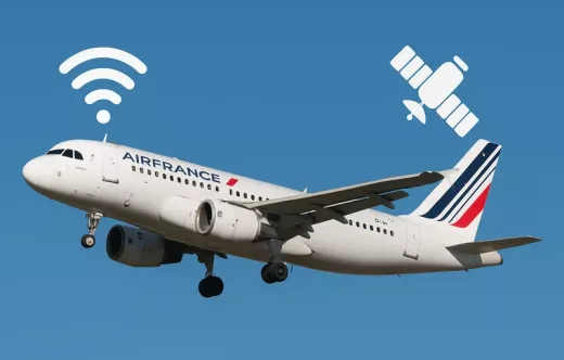 Air France con smbolos de Wifi y satlites.
