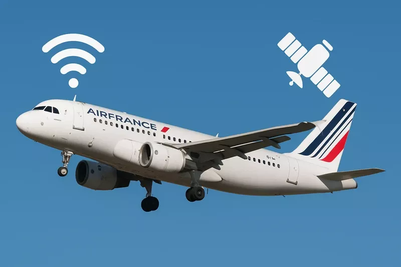 Air France con smbolos de Wifi y satlites.
