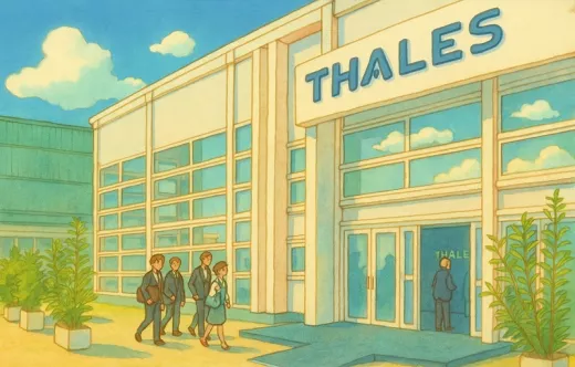 Ilustracin generada con IA de un Edificio de Thales.