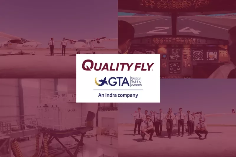  Logos de Quality Fly y GTA sobre imgenes de instalaciones de formacin y pilotos. Foto: Quality Fly