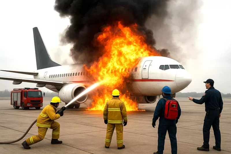  Avin siendo apagado por bomberos tras un incidente. Foto: Aviation Group
