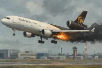 Ilustracin generada con IA del avin de carga McDonnell Douglas MD-11 operado por UPS que sufri el accidente.