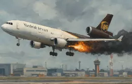 Ilustración generada con IA del avión de carga McDonnell Douglas MD-11 operado por UPS que sufrió el accidente.