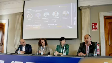 Panel de la SPBAA, de izquierda a derecha, Ignacio Valero (Gestair), Gema Haro (Enaire), ngel Martnez Campos (Moeve) y Diana Zugasti Hervs (AESA). Foto: Diego Gmez