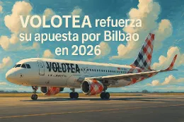 Ilustracin generada con IA de un avin de Volotea.