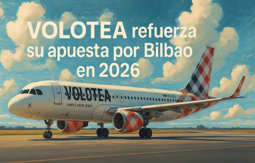 Ilustracin generada con IA de un avin de Volotea.