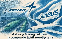 Ilustración de Spirit AeroSystems, Airbus y Boeing generada con IA.