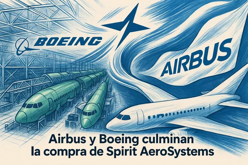 Ilustración de Spirit AeroSystems, Airbus y Boeing generada con IA. Ilustración de Spirit AeroSystems, Airbus y Boeing generada con IA.