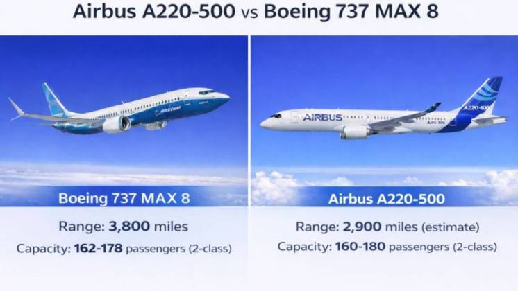 Comparaci�n entre el 737-8 y el A220-500.