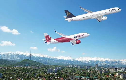 Aviones de Air Astana y su filial de bajo coste FlyArystan. Foto: Airbus