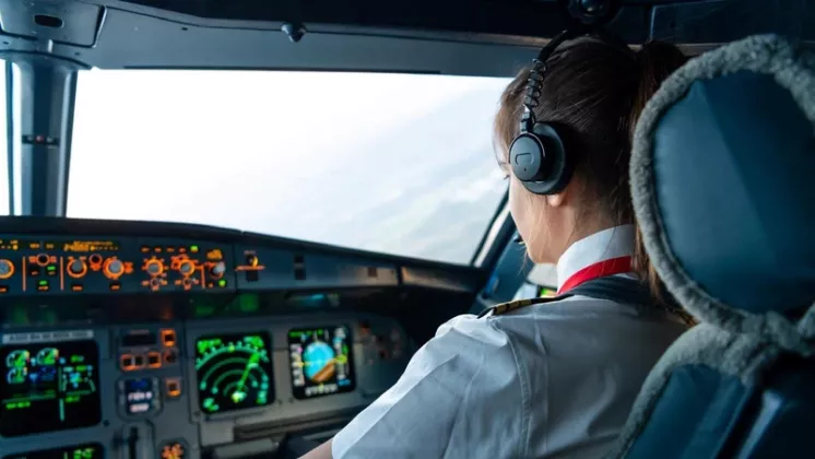 oto de archivo de una mujer pilotando. Foto: Sepla