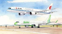 Ilustraci�n generada con IA de un avi�n de Binter y otro de Air China.