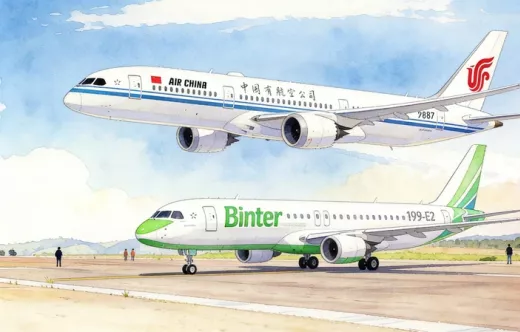 Ilustraci�n generada con IA de un avi�n de Binter y otro de Air China.