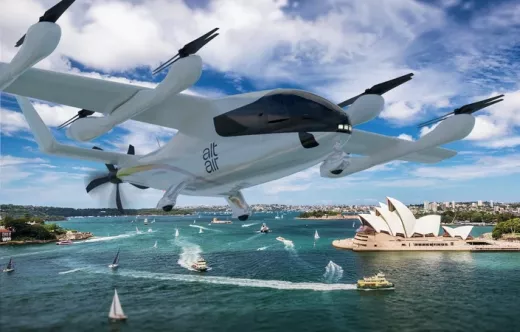 Recreaci�n digital del eVTOT de Eve Air Mobility con la decoraci�n de Alt Air. Foto: Eve Air Mobility