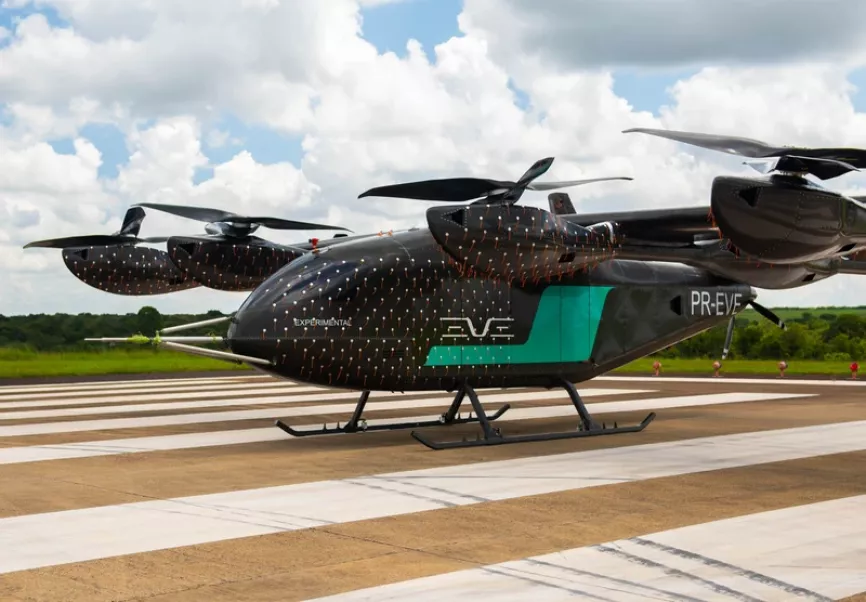 Prototipo de eVTOL a escala real del eVTOL de Eve Air Mobility. Foto: Eve Air Mobility