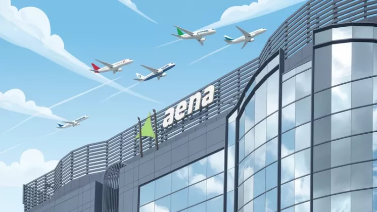 Ilustraci�n generada con IA de un edificio de Aena.