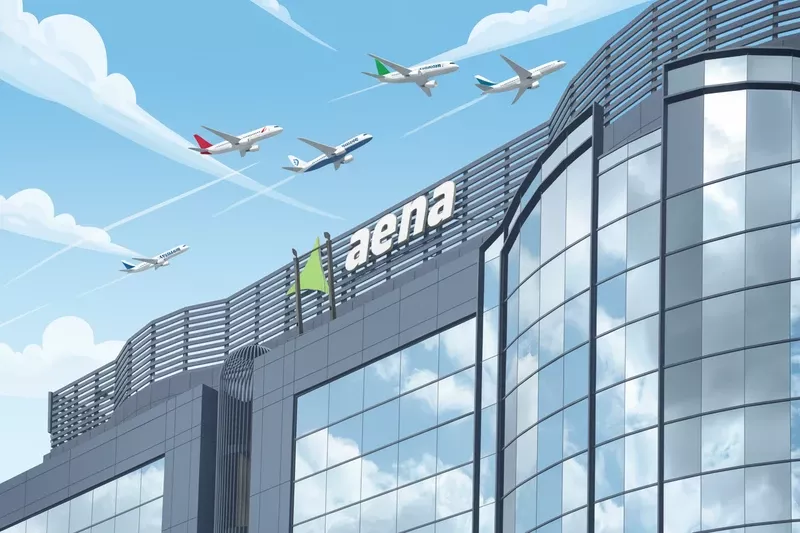 Ilustraci�n generada con IA de un edificio de Aena.