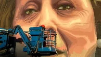 Una de las caras restauradas del mural �Uruguay al Mundo�.