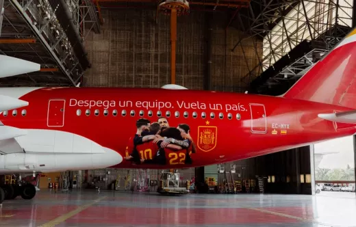 Airbus A350 Next que trasladar� a la Selecci�n Espa�ola de F�tbol al Mundial 2026 vinilado para la Selecci�n Espa�ola de F�tbol. Foto: Iberia
