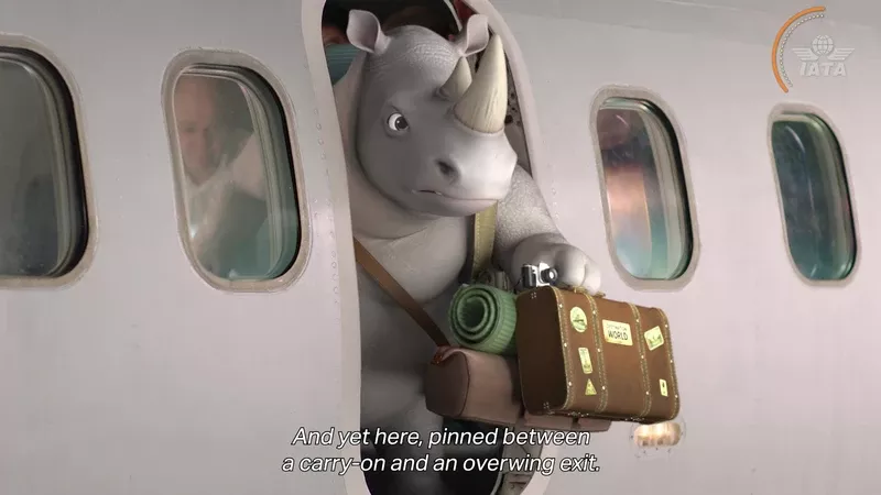 Fotograma del vídeo de la campaña de la IATA para concienciar a los pasajeros en caso de evacuaciones aéreas. Fotograma del vídeo de la campaña de la IATA para concienciar a los pasajeros en caso de evacuaciones aéreas.