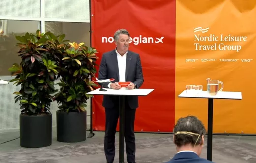 Geir Karlsen actual CEO de Norwegian Air Shuttle durante la rueda de prensa de hoy en la que ha anunciado la compra de Nordic Leisure Travel Group. Foto: Norwegia