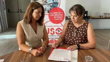 Momento de la firma del acuerdo entre los sindicatos USO y CITCP. Foto: USO Momento de la firma del acuerdo entre los sindicatos USO y CITCP. Foto: USO