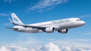 Recreaci�n digital de un avi�n con la decoraci�n de Fly2Galicia. Foto: Fly2Galicia