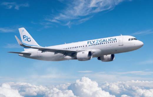 Recreaci�n digital de un avi�n con la decoraci�n de Fly2Galicia. Foto: Fly2Galicia