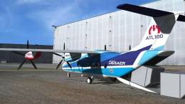 Recreaci�n digital del Bimotor ATL-100 visto desde atr�s con el port�n de carga abierto. Foto: Desaer