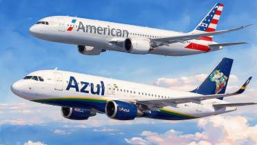 Ilustraci�n generada con IA con un avi�n de American Airlines y otro de Azul.