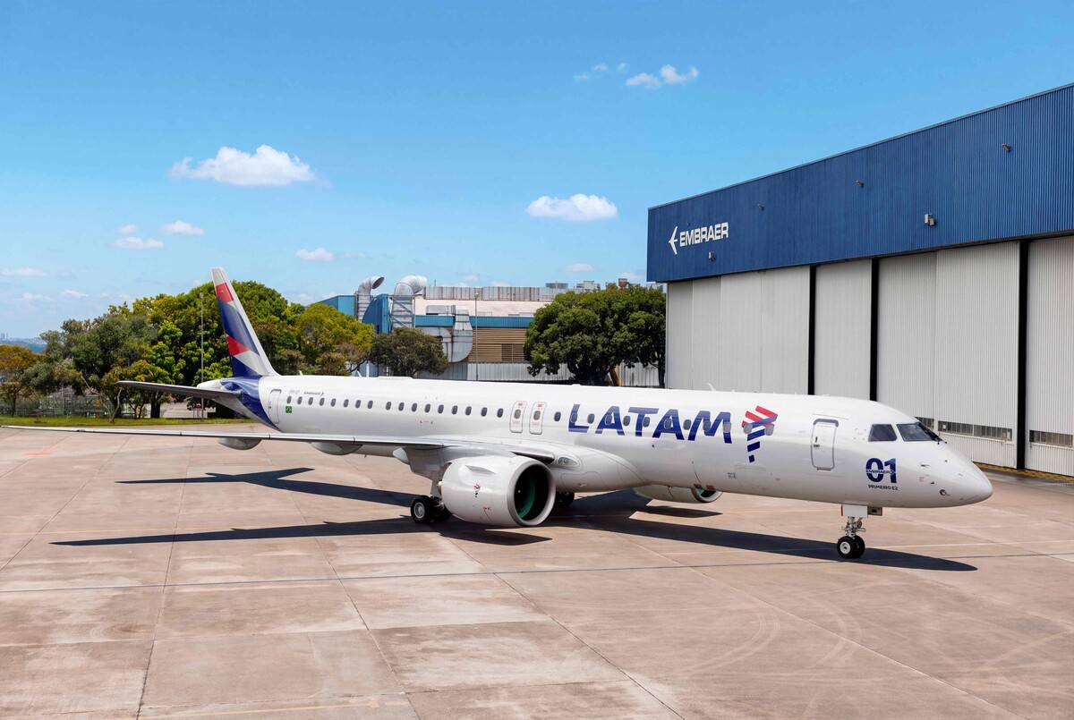 Embraer E195-E2 de Latam. Foto: Embraer Embraer E195-E2 de Latam. Foto: Embraer