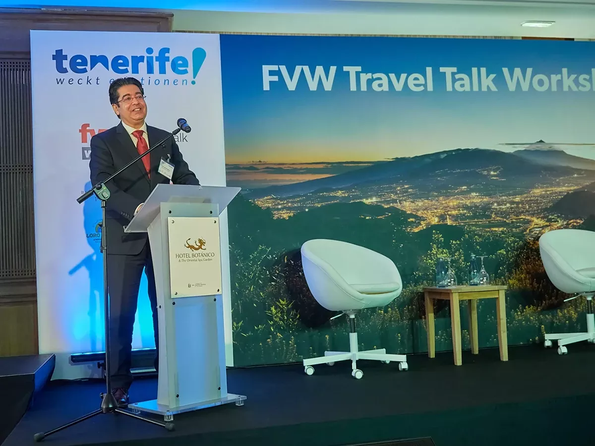 El presidente del Cabildo Insular de Tenerife, Pedro Martn en la feria de rutas Routes World en Las Vegas. Foto: Turismo de Tenerife