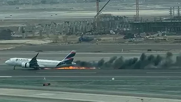 Accidente de un Airbus A320 de LATAM con un camión de bomberos en el aeropuerto de Lima.